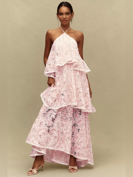 Elliatt Dresses & Skirts - ELLIATT Valencia Tiered Halter Gown in Pink S